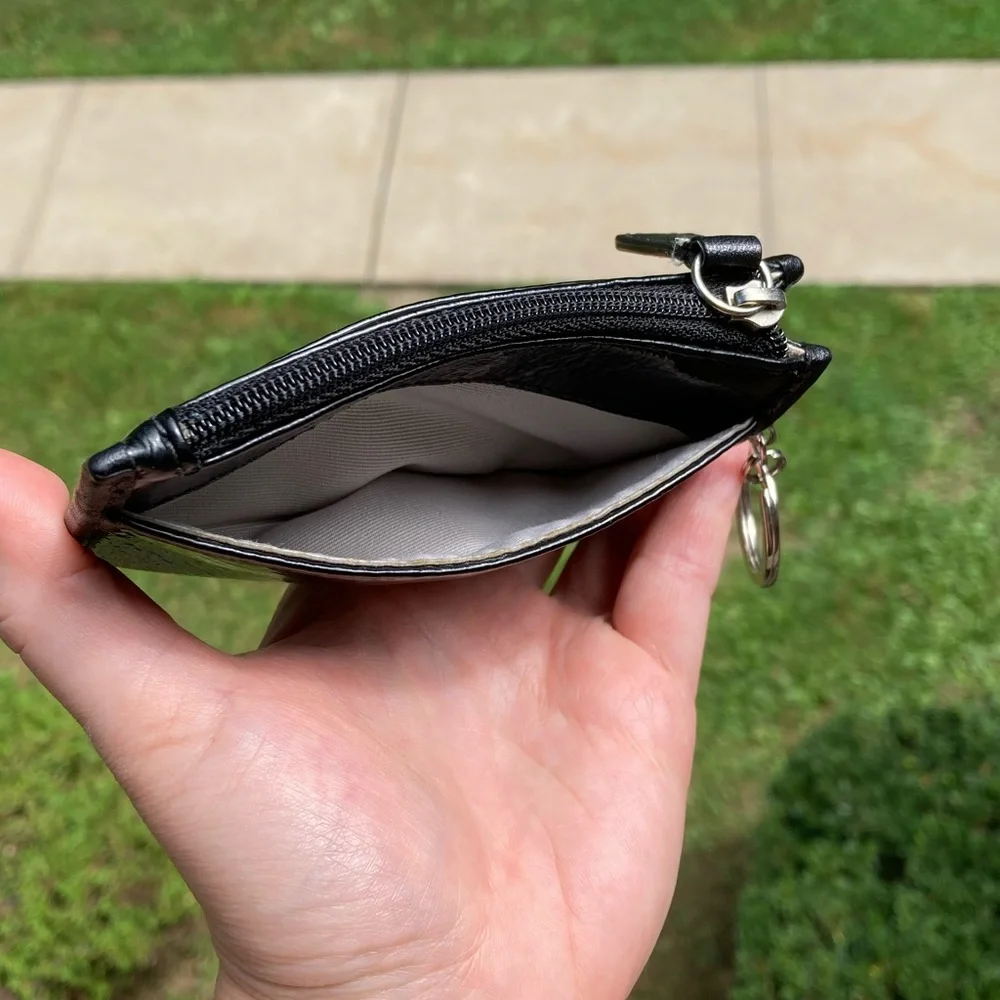 Coach Soft Black Patent Leather Key Chain Card ID Holder Bag Charm Zipper Pouch